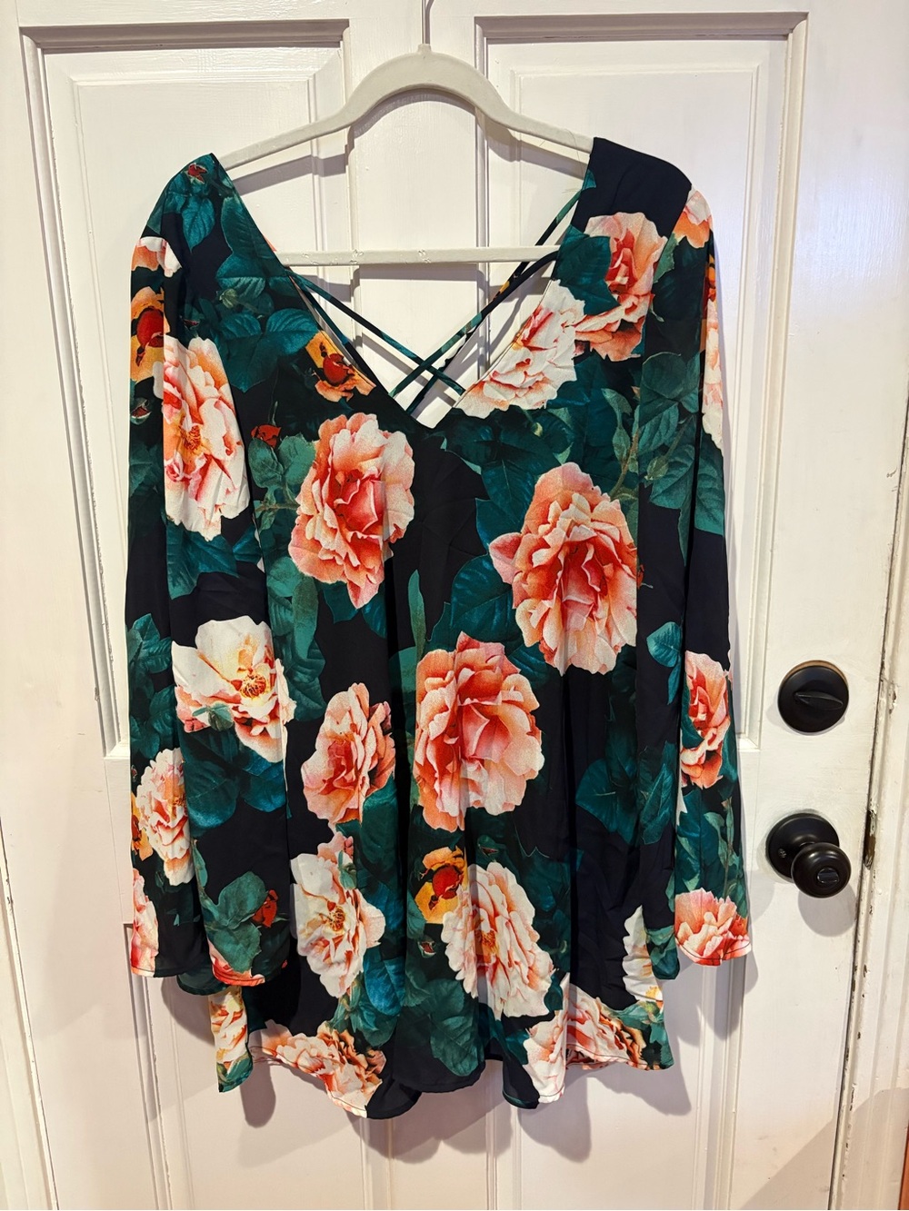 Show Me Your MuMu Black Long-Sleeve Floral V-Neck Dress with Coral Roses